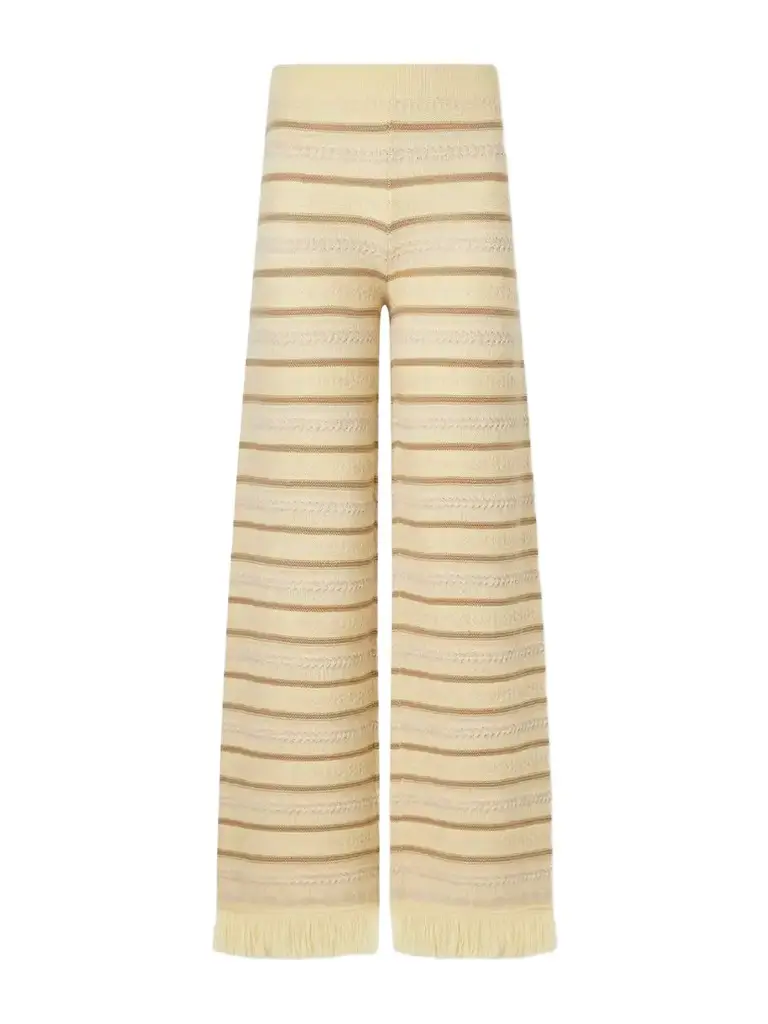 Guest In Residence Fringe-detail Striped Wool And Cashmere-blend Knitted Wide-leg Pants