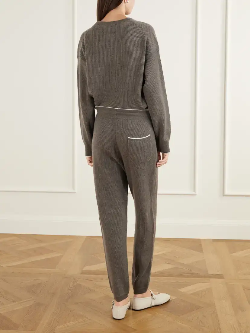 Arch4 Elsa Ribbed Cashmere Sweater And Pants Set - Brown | Thumbnail 4