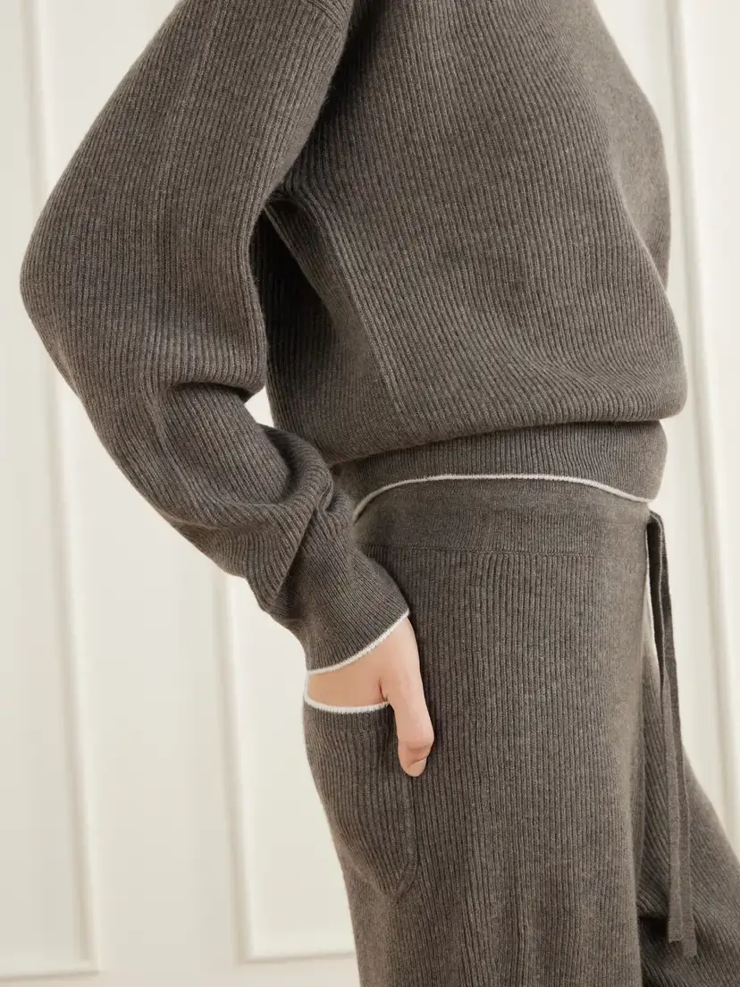 Arch4 Elsa Ribbed Cashmere Sweater And Pants Set - Brown | Thumbnail 5