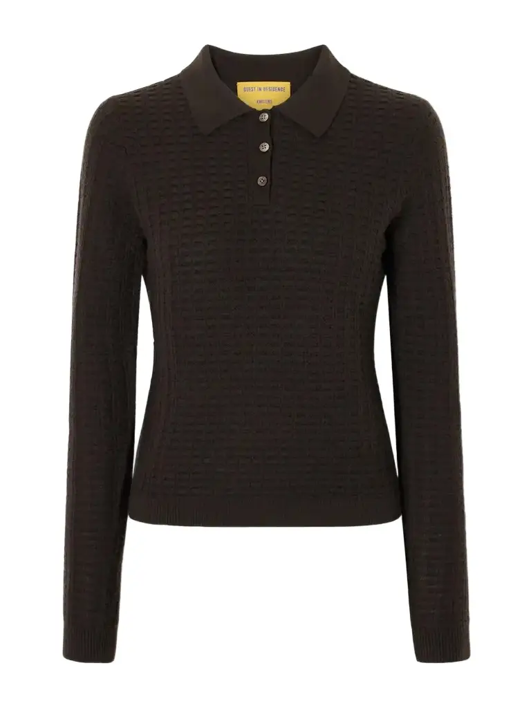 Shrunken Waffle Cashmere Polo Sweater