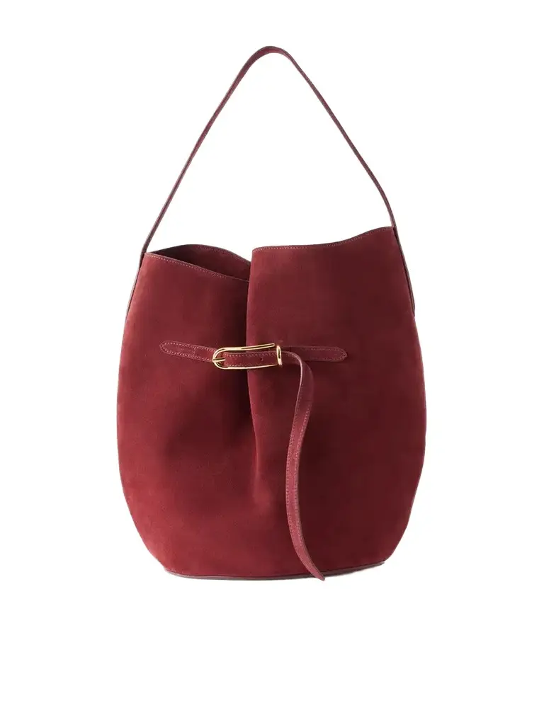 Belted Bucket Suede Shoulder Bag Belted Bucket Suede Shoulder Bag