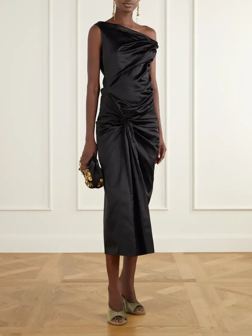 Dries Van Noten Draped Knot-detail Satin Midi Dress | Thumbnail 2 Dries Van Noten Draped Knot-detail Satin Midi Dress | Thumbnail 2