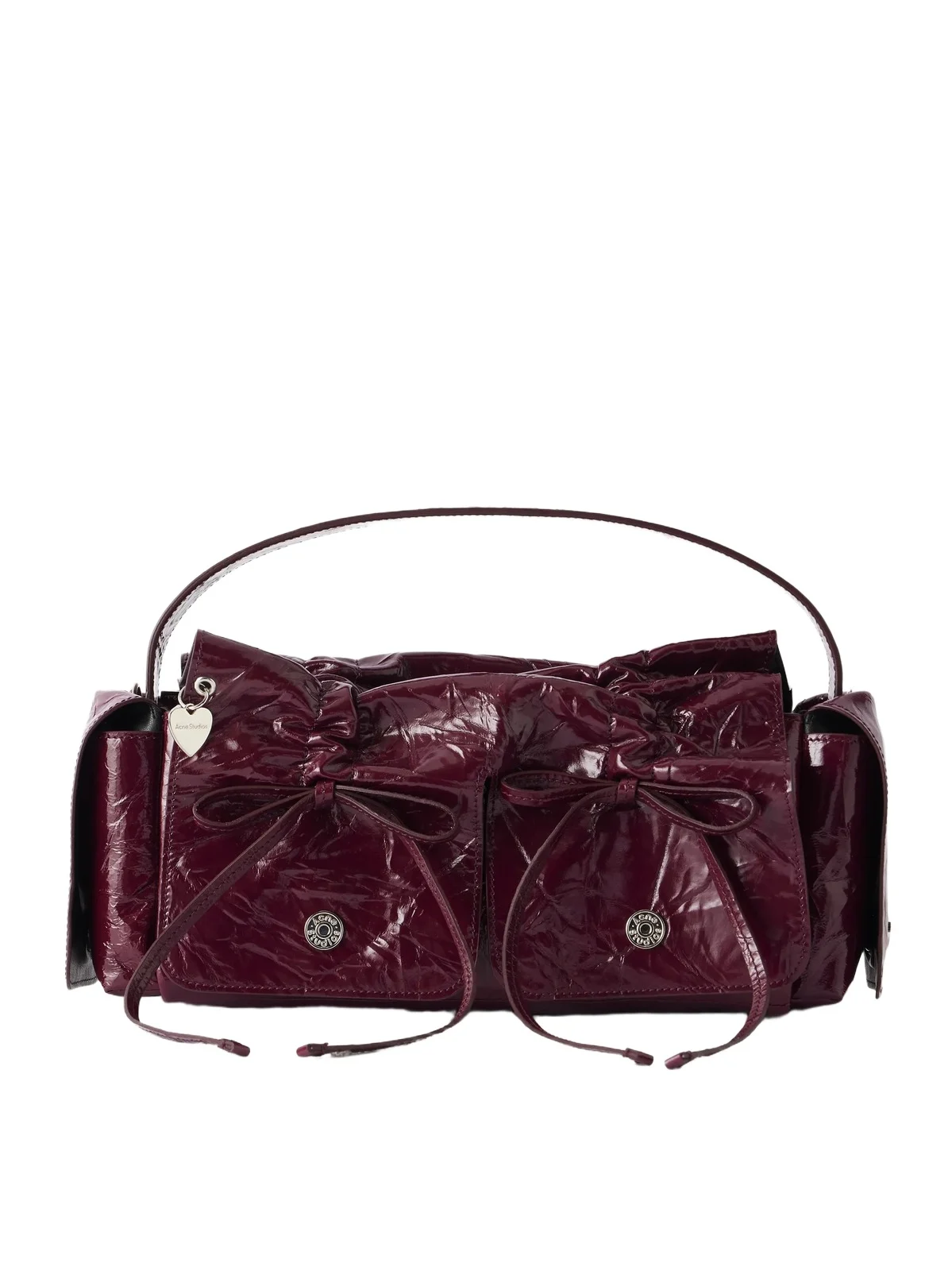 Acne Studios Multipocket Bow-detail Crinkled Patent-leather Shoulder Bag