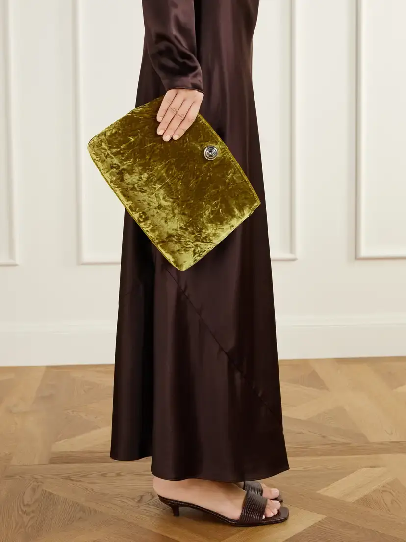 Liffner Pushlock Leather-trimmed Velvet Clutch | Thumbnail 2
