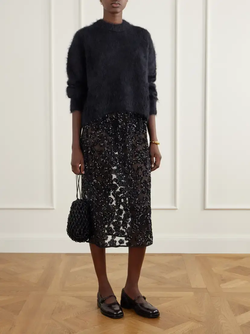 Cecilie Bahnsen Firall Brushed Mohair And Silk-blend Sweater - Black | Thumbnail 2 Cecilie Bahnsen Firall Brushed Mohair And Silk-blend Sweater - Black | Thumbnail 2