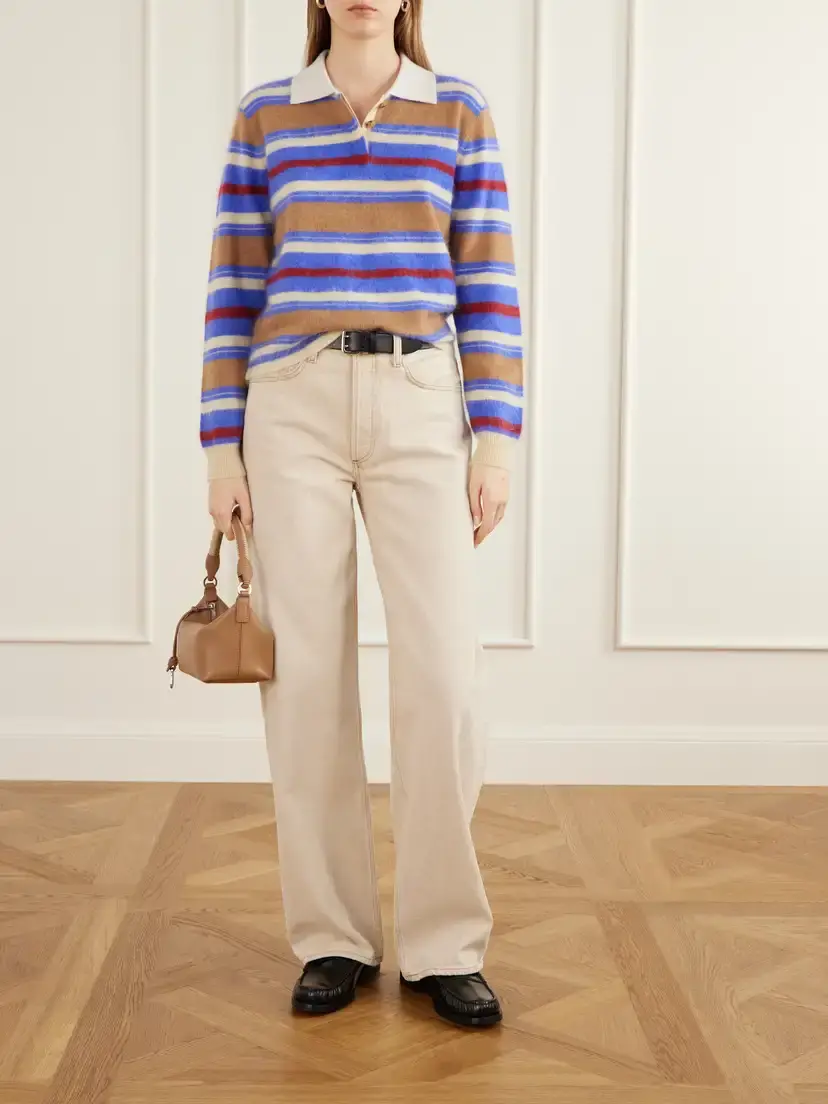 Guest In Residence Grizzly Cropped Striped Brushed Cashmere Polo Sweater | Thumbnail 2 Guest In Residence Grizzly Cropped Striped Brushed Cashmere Polo Sweater | Thumbnail 2
