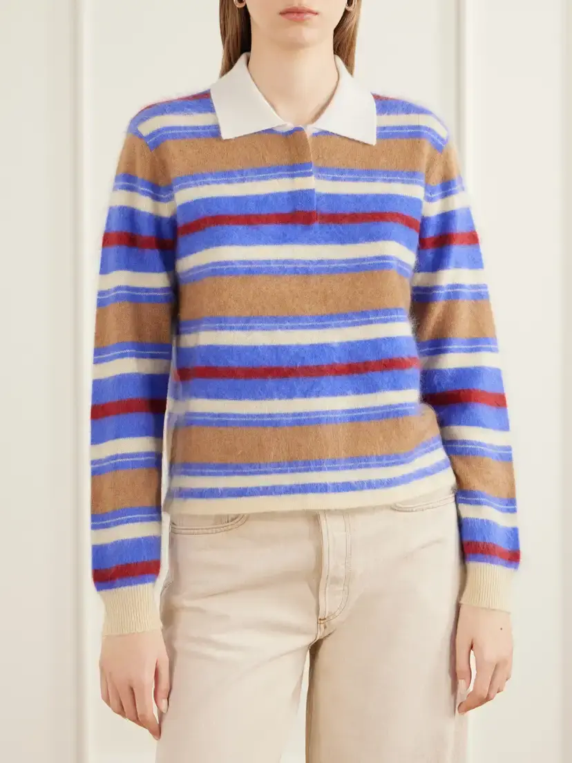 Guest In Residence Grizzly Cropped Striped Brushed Cashmere Polo Sweater | Thumbnail 3 Guest In Residence Grizzly Cropped Striped Brushed Cashmere Polo Sweater | Thumbnail 3