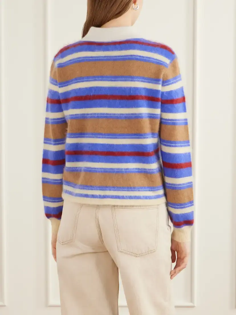 Guest In Residence Grizzly Cropped Striped Brushed Cashmere Polo Sweater | Thumbnail 4 Guest In Residence Grizzly Cropped Striped Brushed Cashmere Polo Sweater | Thumbnail 4