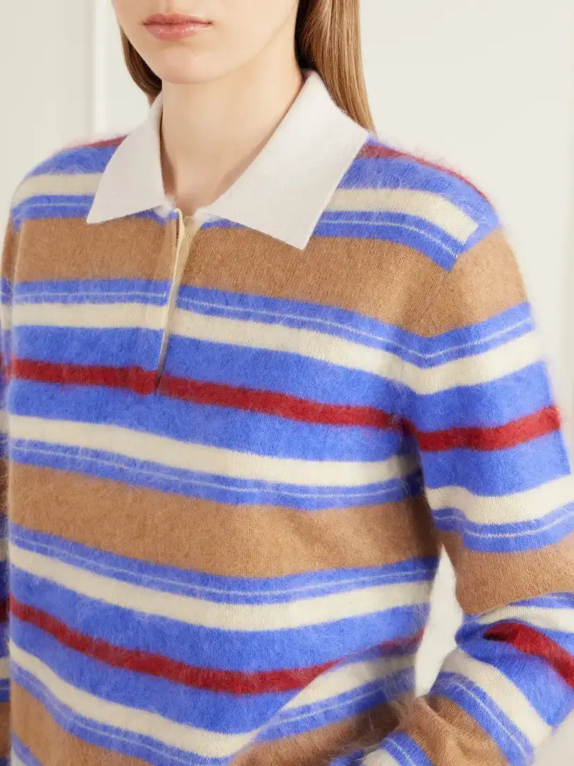 Guest In Residence Grizzly Cropped Striped Brushed Cashmere Polo Sweater | Thumbnail 5 Guest In Residence Grizzly Cropped Striped Brushed Cashmere Polo Sweater | Thumbnail 5