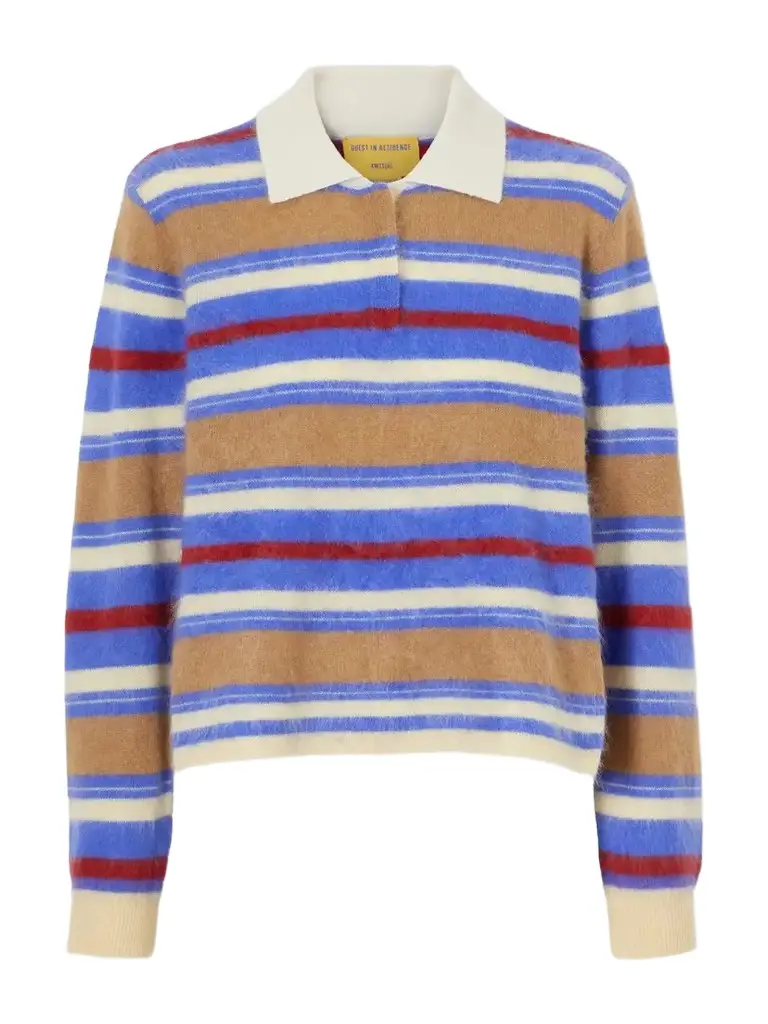 Guest In Residence Grizzly Cropped Striped Brushed Cashmere Polo Sweater
