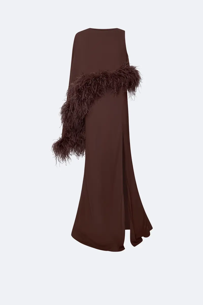Lapointe Georgette Asymmetric Draped Gown With Feathers | Thumbnail 4