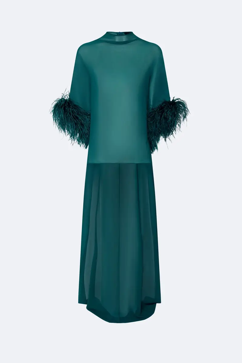 Lapointe Lightweight Georgette High Low Top With Feathers | Thumbnail 4