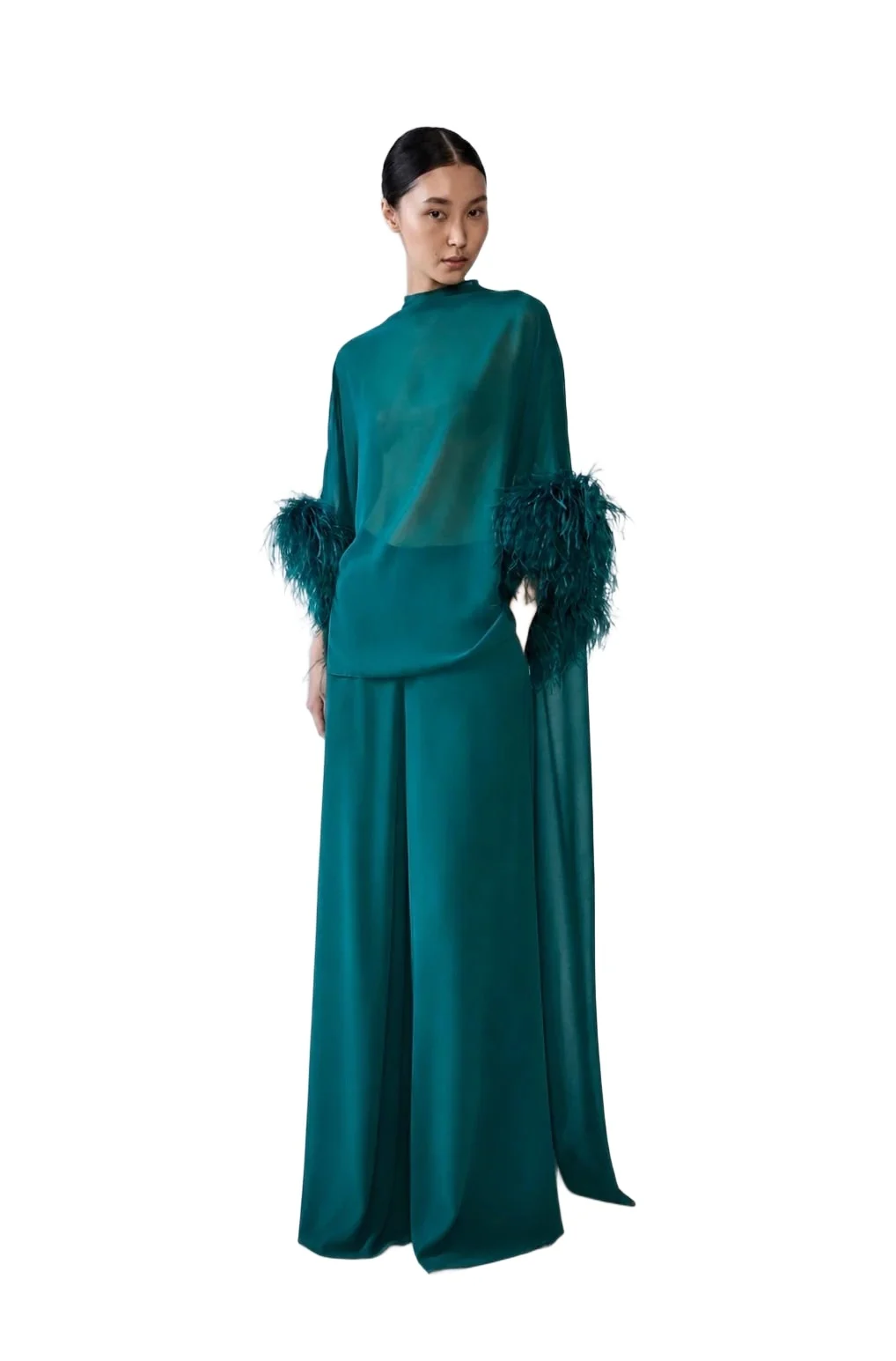 Lapointe Lightweight Georgette High Low Top With Feathers