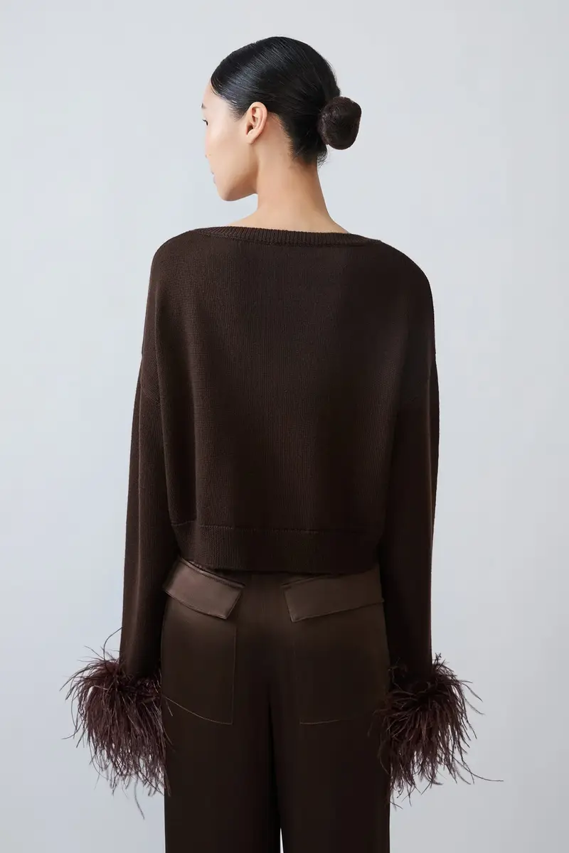 Lapointe Merino Cropped V-Neck Sweater with Classic Feathers | Thumbnail 2 Lapointe Merino Cropped V-Neck Sweater with Classic Feathers | Thumbnail 2