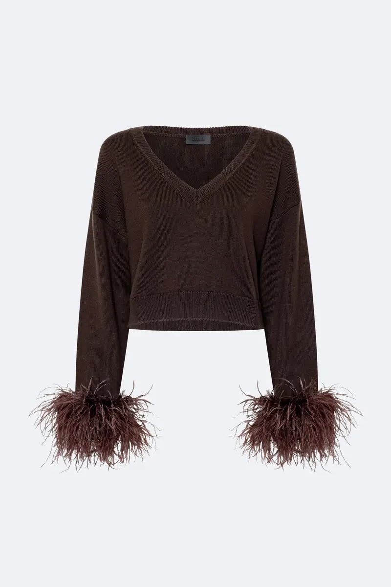 Lapointe Merino Cropped V-Neck Sweater with Classic Feathers | Thumbnail 3 Lapointe Merino Cropped V-Neck Sweater with Classic Feathers | Thumbnail 3