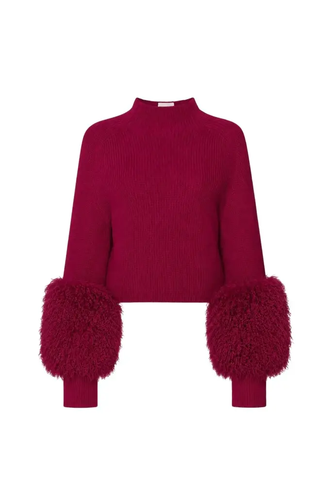 Merino Mock Neck Sweater With Faux Shearling Merino Mock Neck Sweater With Faux Shearling