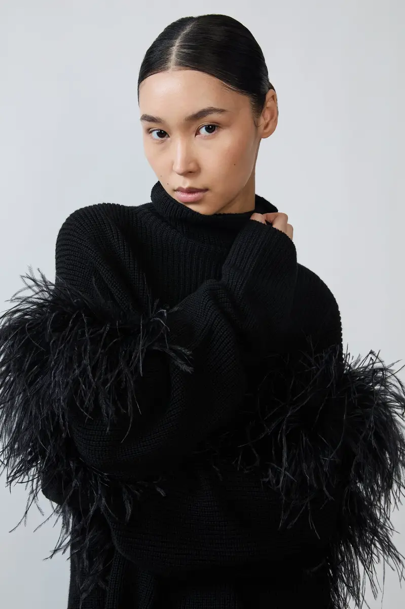 Lapointe Merino Turtleneck Sweater With Feather Trim | Thumbnail 2