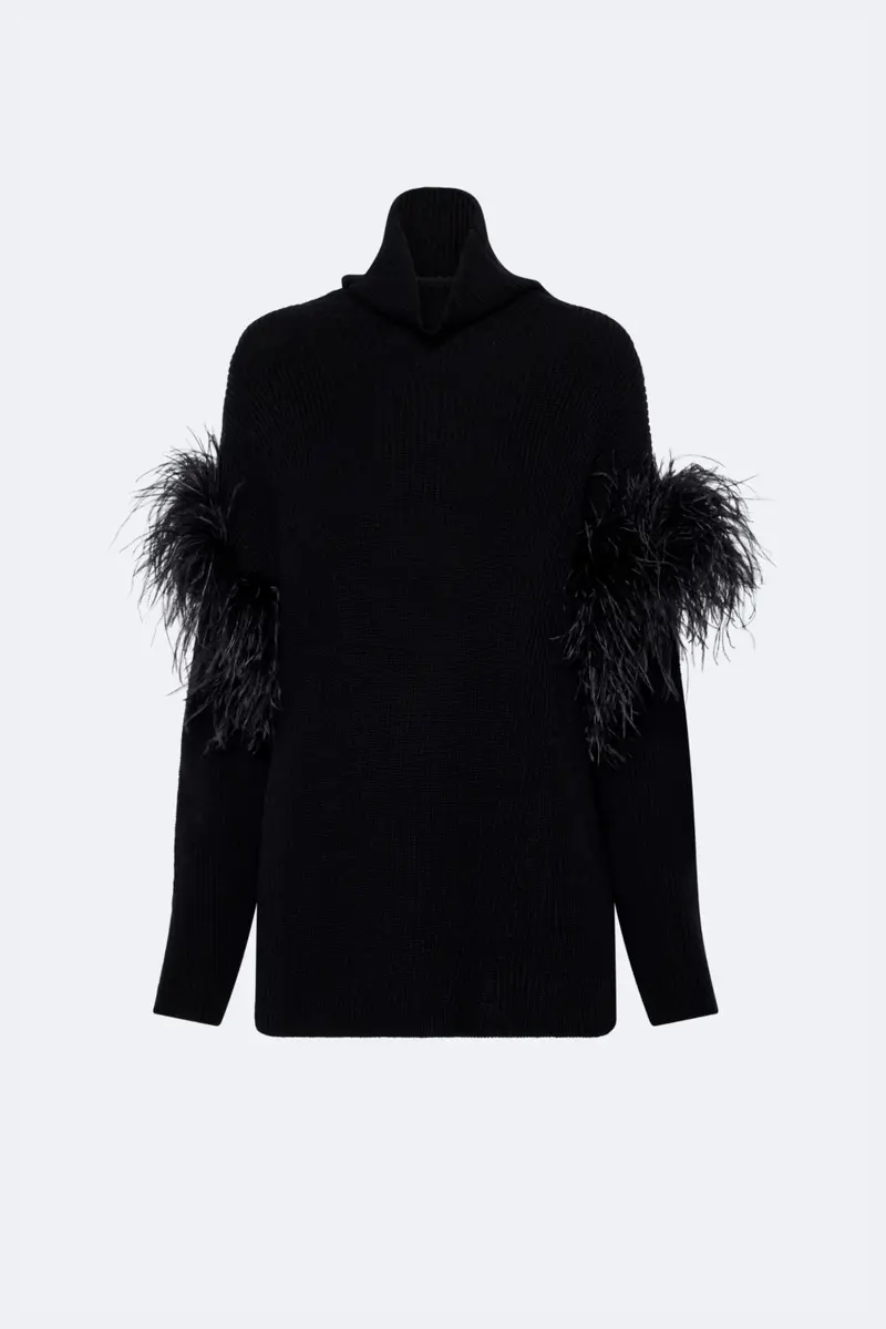 Lapointe Merino Turtleneck Sweater With Feather Trim | Thumbnail 3