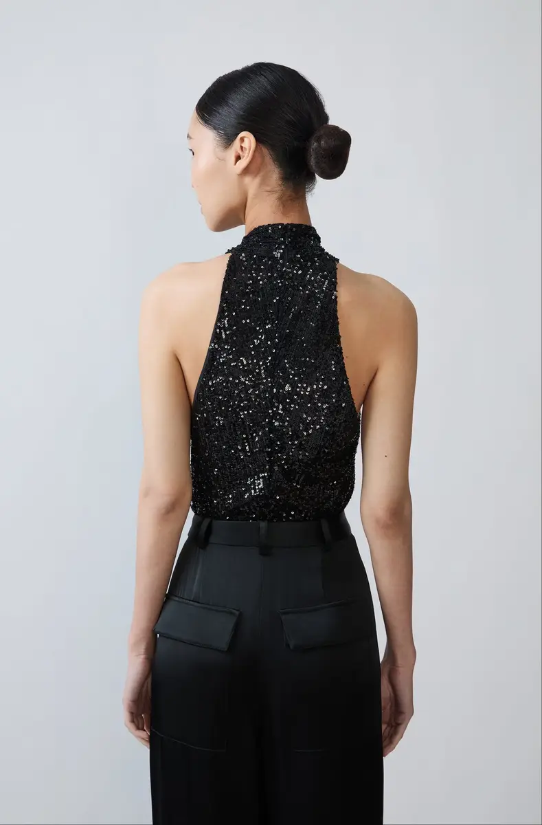 Lapointe Mini Stretch Sequin Halter Cutout Bodysuit | Thumbnail 2