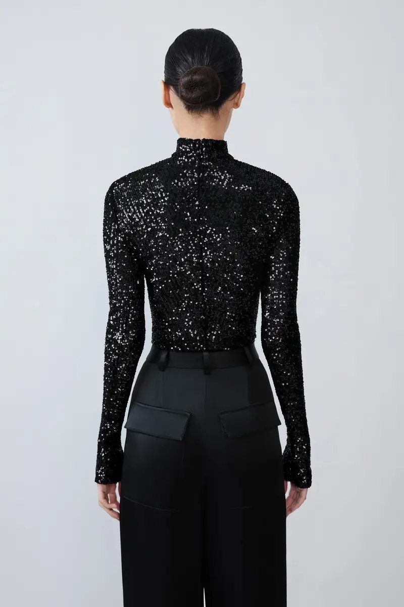 Lapointe Mini Stretch Sequin Mock Neck Bodysuit | Thumbnail 2