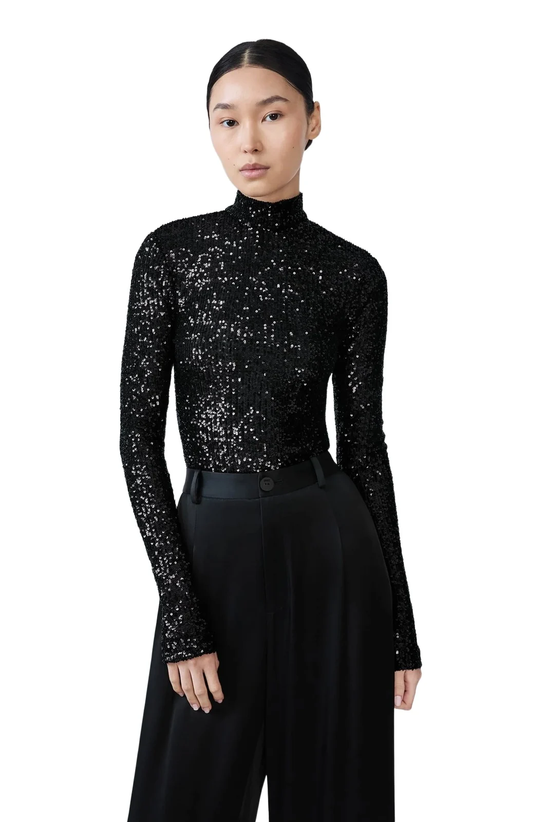 Lapointe Mini Stretch Sequin Mock Neck Bodysuit