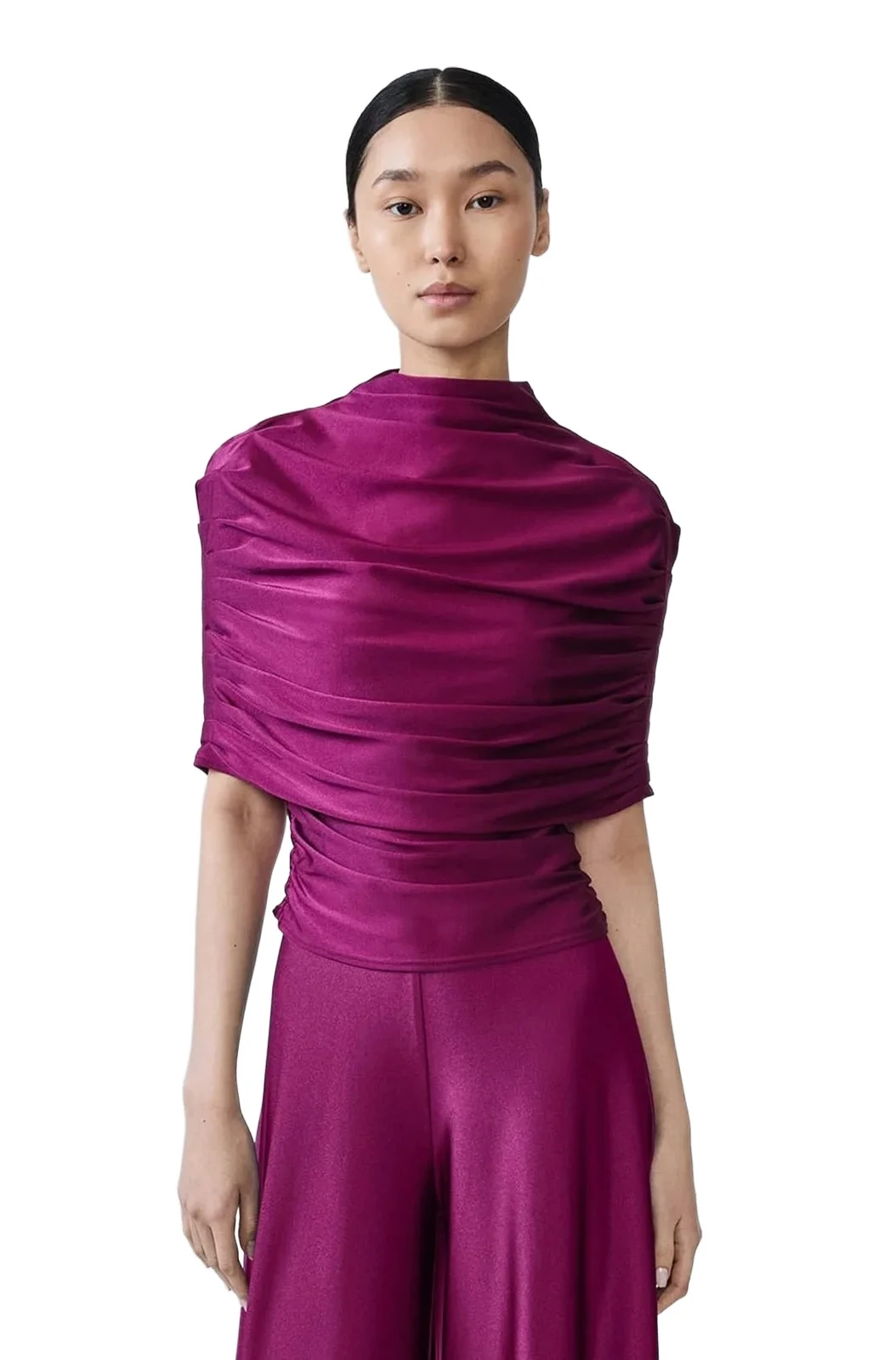 Lapointe Shine Jersey Mock Neck Ruched Top