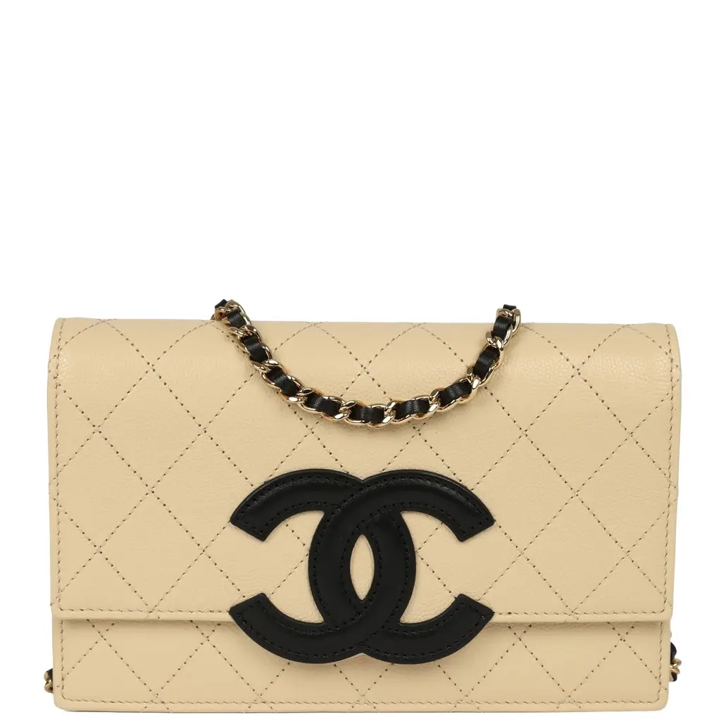 Chanel Chanel "Neo Filigree" Wallet on Chain WOC Beige, Black Grained Calfskin Gold Hardware