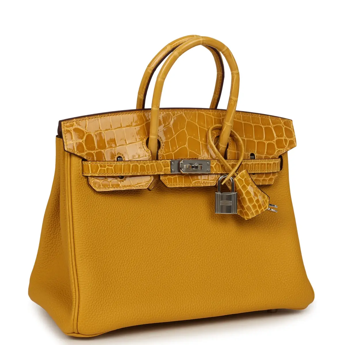 HERMÈS Hermes Birkin 25 Jaune Ambre Togo, Shiny Porosus Crocodile Touch Palladium Hardware | Thumbnail 2