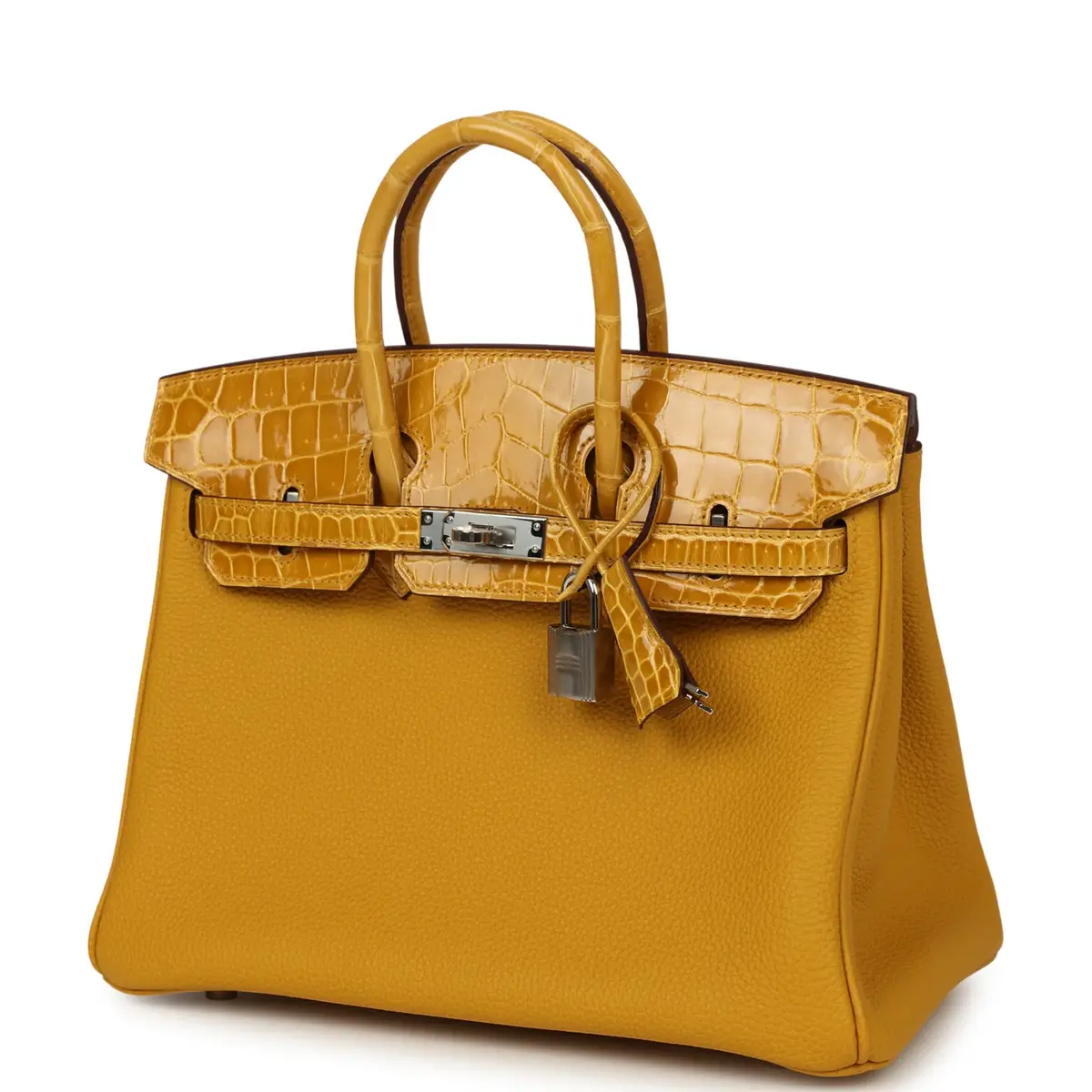 HERMÈS Hermes Birkin 25 Jaune Ambre Togo, Shiny Porosus Crocodile Touch Palladium Hardware | Thumbnail 5