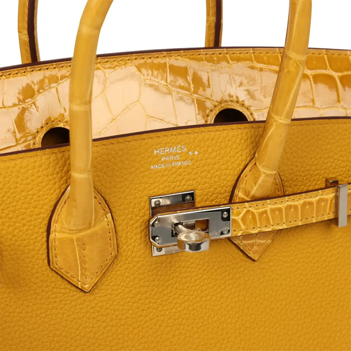 HERMÈS Hermes Birkin 25 Jaune Ambre Togo, Shiny Porosus Crocodile Touch Palladium Hardware | Thumbnail 7