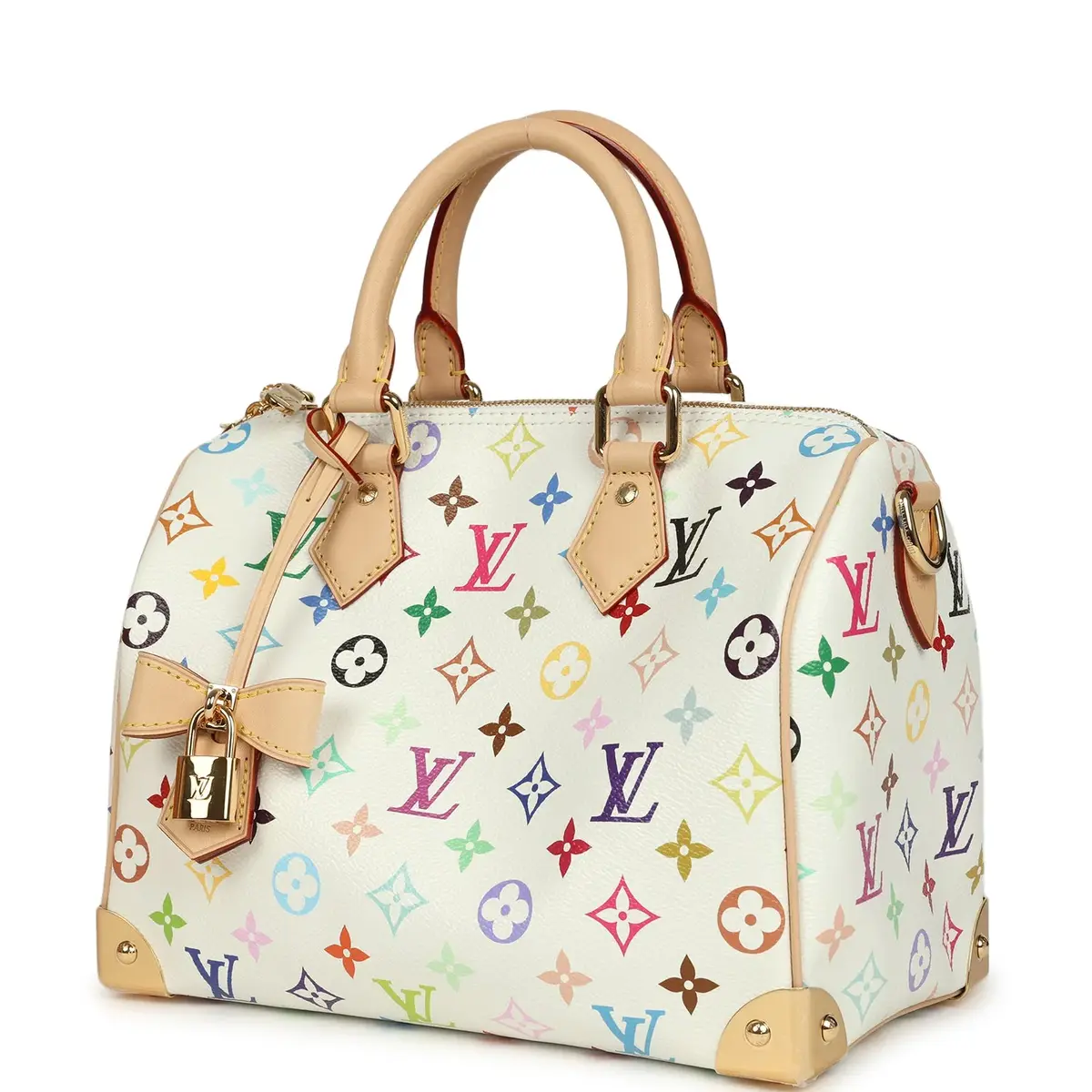 Louis Vuitton Louis Vuitton X Takashi Murakami Speedy 25 Bandouliere White Multicolored Monogram Gold Hardware | Thumbnail 5 Louis Vuitton Louis Vuitton X Takashi Murakami Speedy 25 Bandouliere White Multicolored Monogram Gold Hardware | Thumbnail 5