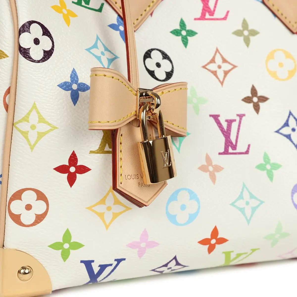 Louis Vuitton Louis Vuitton X Takashi Murakami Speedy 25 Bandouliere White Multicolored Monogram Gold Hardware | Thumbnail 7 Louis Vuitton Louis Vuitton X Takashi Murakami Speedy 25 Bandouliere White Multicolored Monogram Gold Hardware | Thumbnail 7