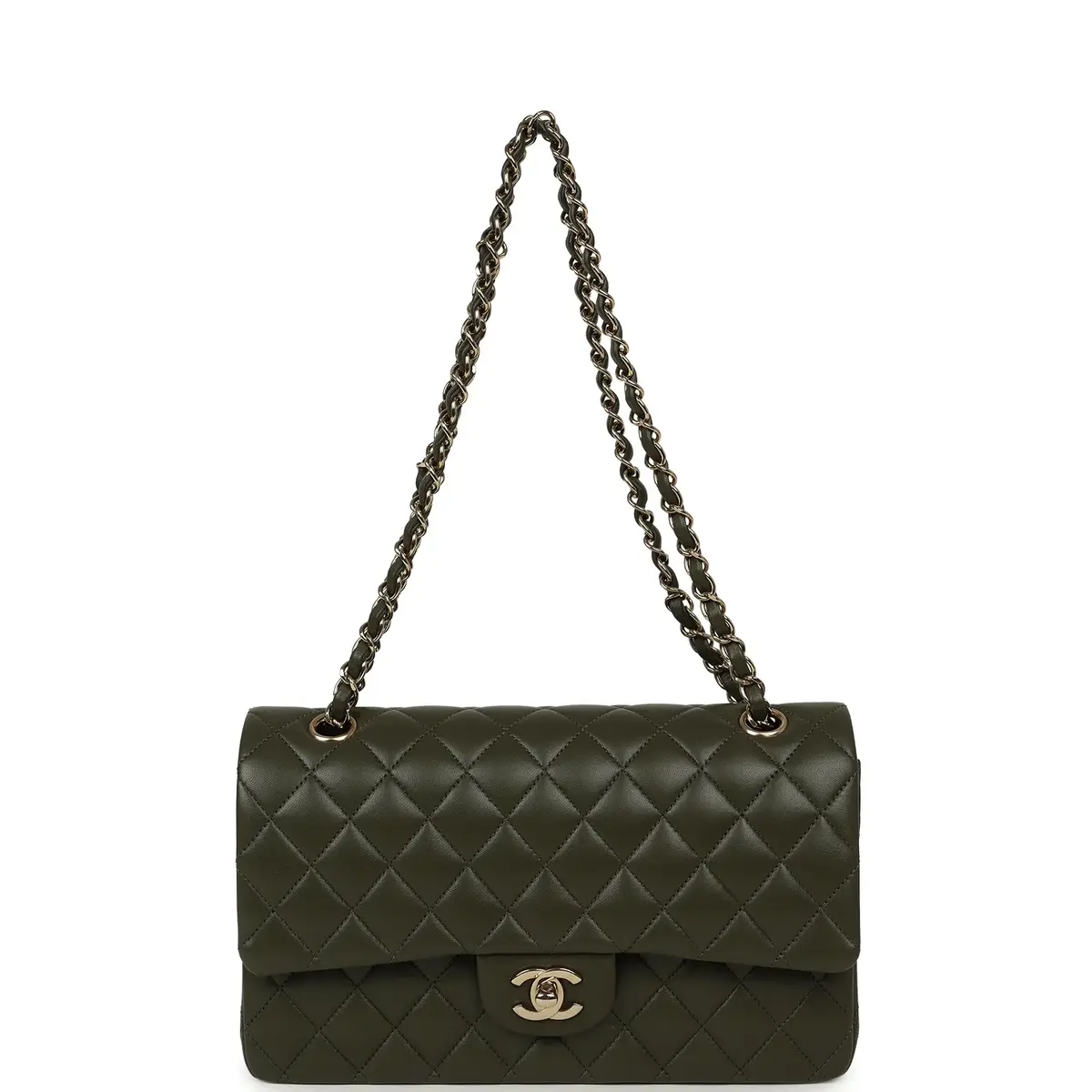 Chanel Pre-owned Chanel Medium Classic Double Flap Bag Khaki Lambskin Gold Hardware | Thumbnail 7 Chanel Pre-owned Chanel Medium Classic Double Flap Bag Khaki Lambskin Gold Hardware | Thumbnail 7