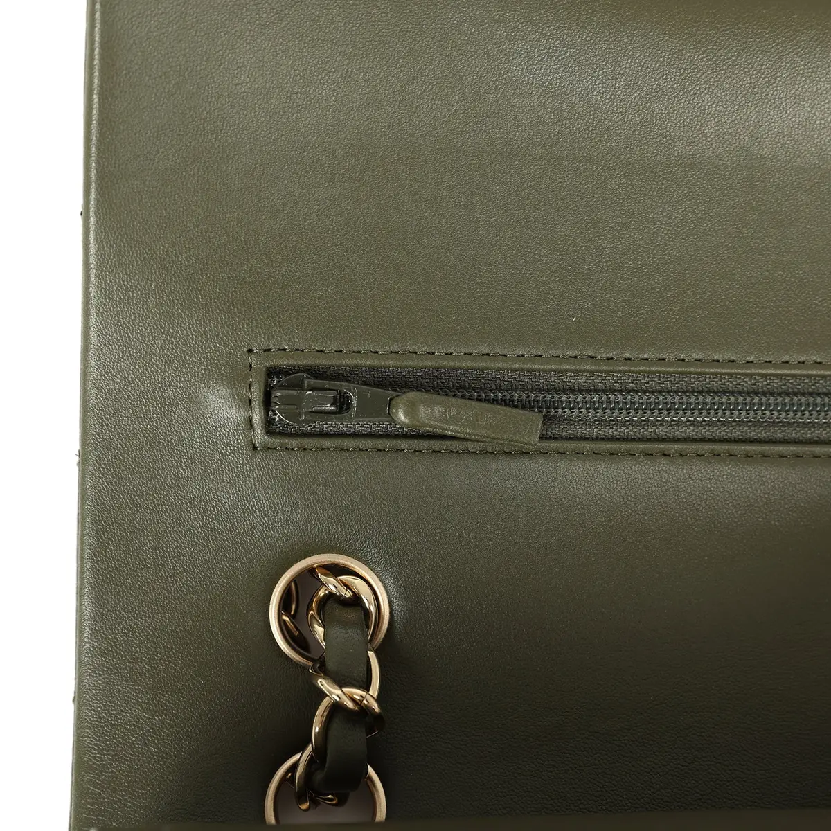 Chanel Pre-owned Chanel Medium Classic Double Flap Bag Khaki Lambskin Gold Hardware | Thumbnail 8 Chanel Pre-owned Chanel Medium Classic Double Flap Bag Khaki Lambskin Gold Hardware | Thumbnail 8