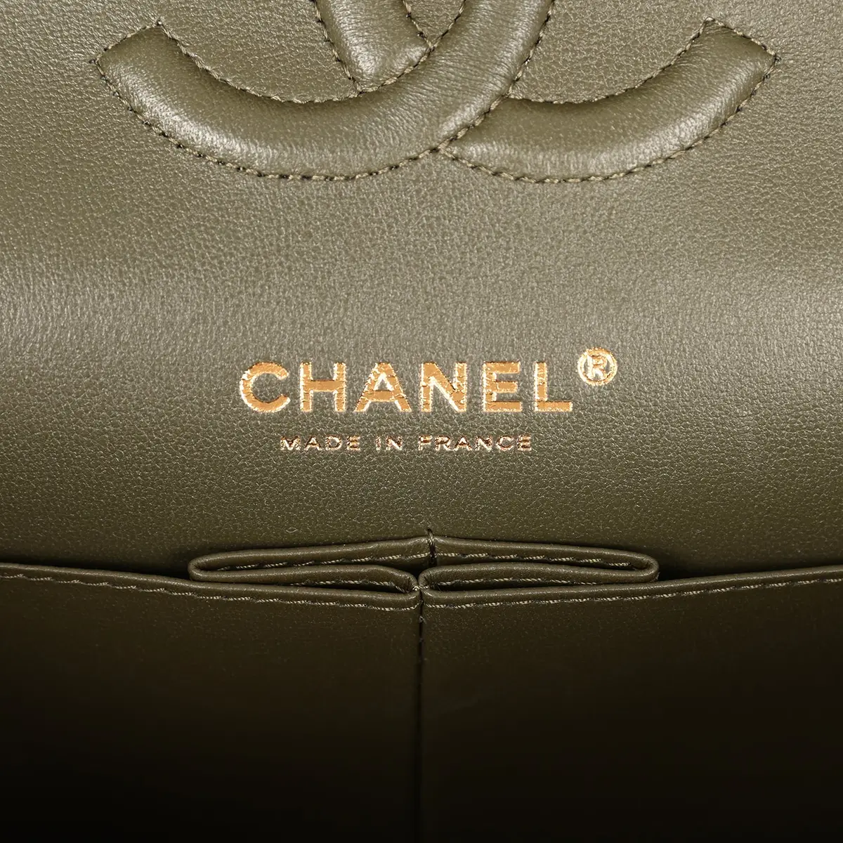 Chanel Pre-owned Chanel Medium Classic Double Flap Bag Khaki Lambskin Gold Hardware | Thumbnail 9 Chanel Pre-owned Chanel Medium Classic Double Flap Bag Khaki Lambskin Gold Hardware | Thumbnail 9