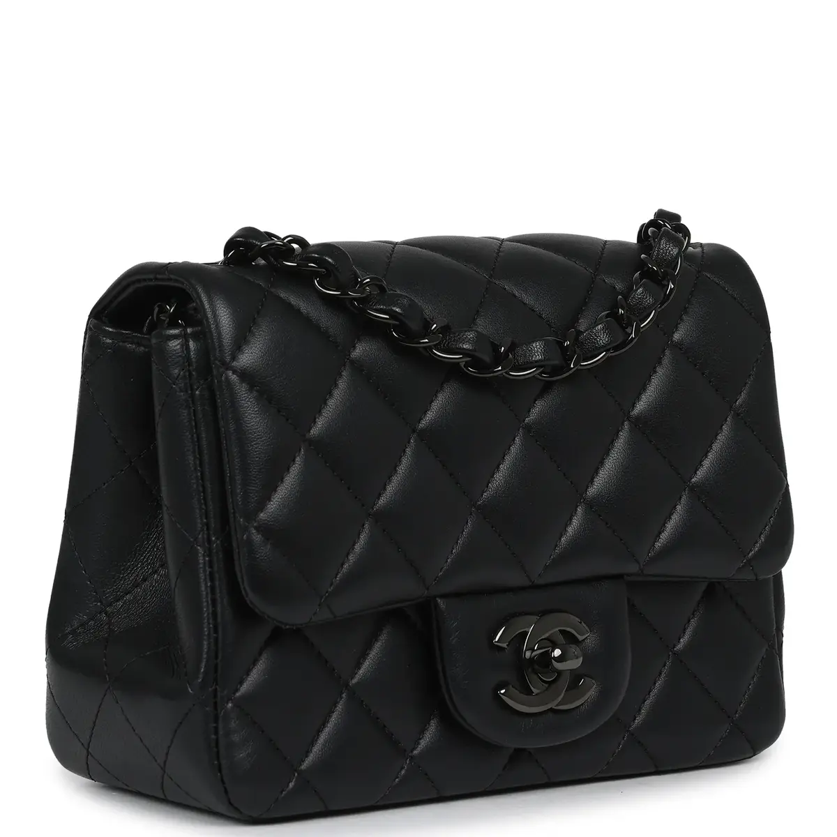 Chanel Pre-owned Chanel Mini Classic Square Flap Bag So Black Lambskin Black Hardware | Thumbnail 3 Chanel Pre-owned Chanel Mini Classic Square Flap Bag So Black Lambskin Black Hardware | Thumbnail 3