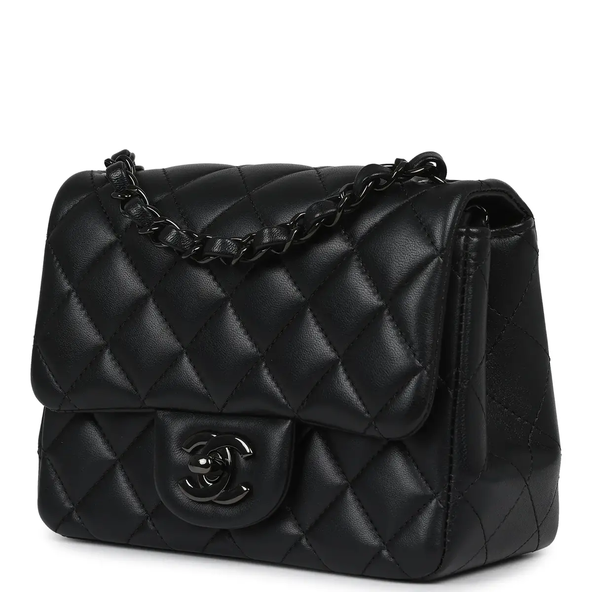 Chanel Pre-owned Chanel Mini Classic Square Flap Bag So Black Lambskin Black Hardware | Thumbnail 6 Chanel Pre-owned Chanel Mini Classic Square Flap Bag So Black Lambskin Black Hardware | Thumbnail 6