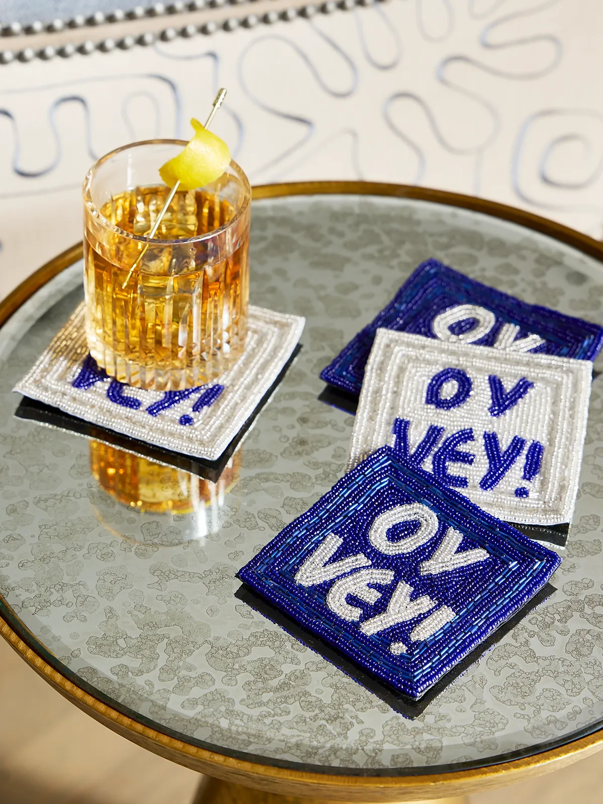 Sudha Pennathur 4-Piece Oy Vey Beaded Coasters