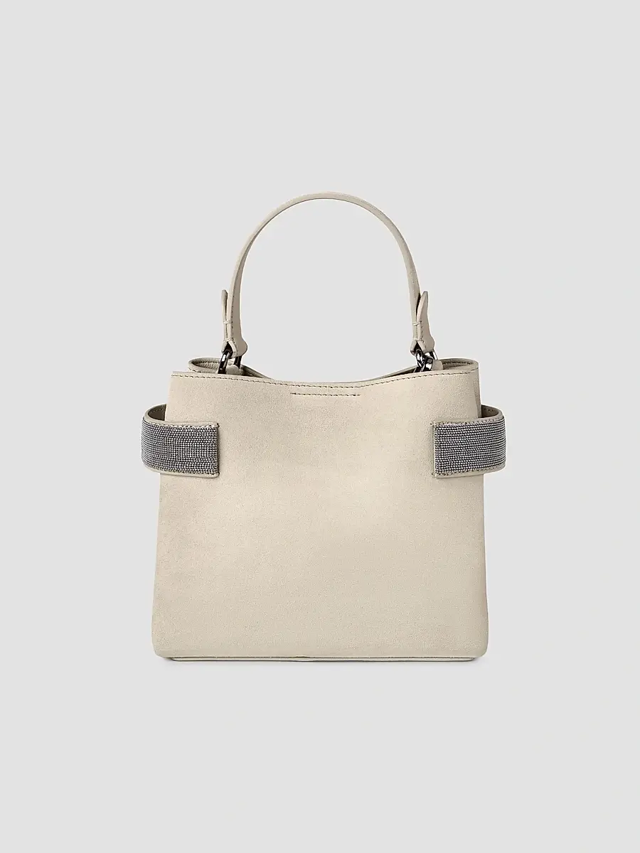 Brunello Cucinelli Women's Essence Small Top Handle Bag in Suede with Precious Bands - Ivory | Thumbnail 3 Brunello Cucinelli Women's Essence Small Top Handle Bag in Suede with Precious Bands - Ivory | Thumbnail 3