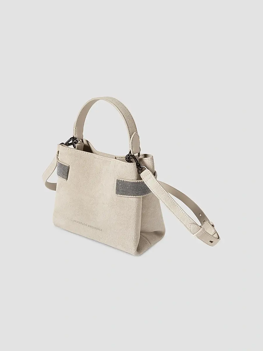 Brunello Cucinelli Women's Essence Small Top Handle Bag in Suede with Precious Bands - Ivory | Thumbnail 4 Brunello Cucinelli Women's Essence Small Top Handle Bag in Suede with Precious Bands - Ivory | Thumbnail 4