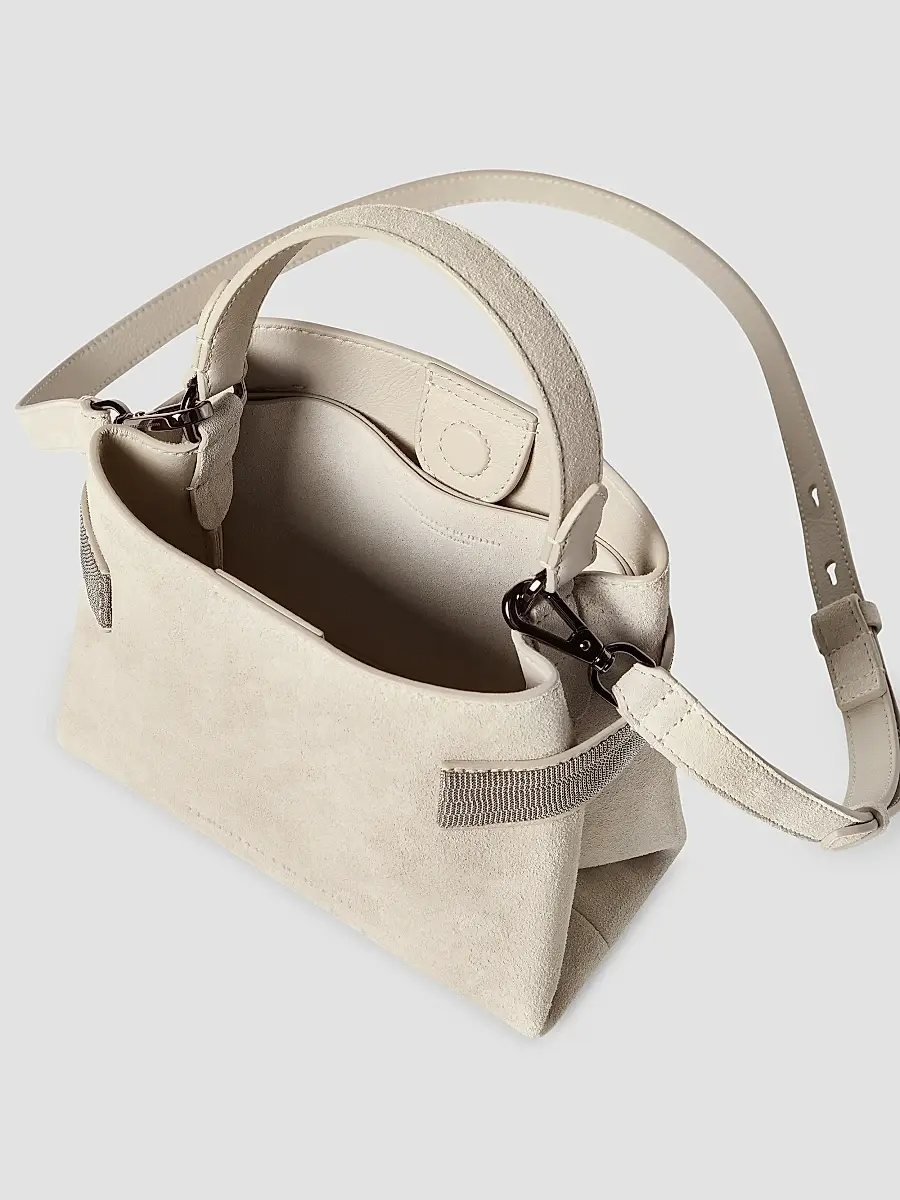 Brunello Cucinelli Women's Essence Small Top Handle Bag in Suede with Precious Bands - Ivory | Thumbnail 5 Brunello Cucinelli Women's Essence Small Top Handle Bag in Suede with Precious Bands - Ivory | Thumbnail 5