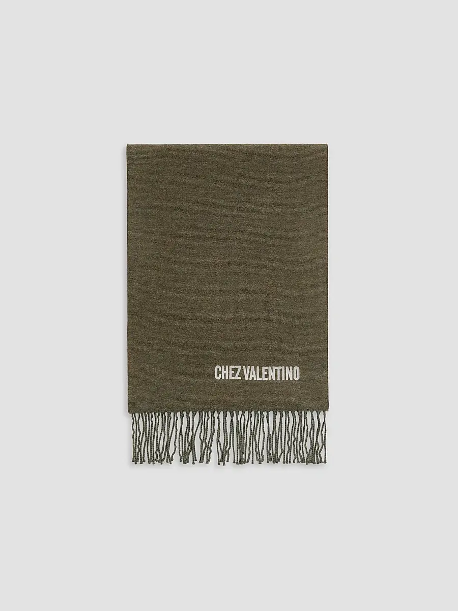 Valentino Men's Wool Scarf with Chez Embroidery - Military Green | Thumbnail 4 Valentino Men's Wool Scarf with Chez Embroidery - Military Green | Thumbnail 4