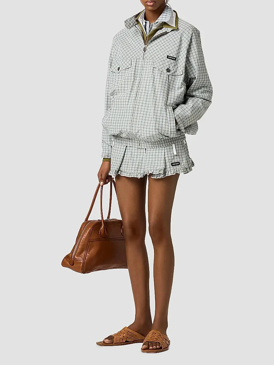 Miu Miu Women's Pleated Check Mini Skirt | Thumbnail 2 Miu Miu Women's Pleated Check Mini Skirt | Thumbnail 2
