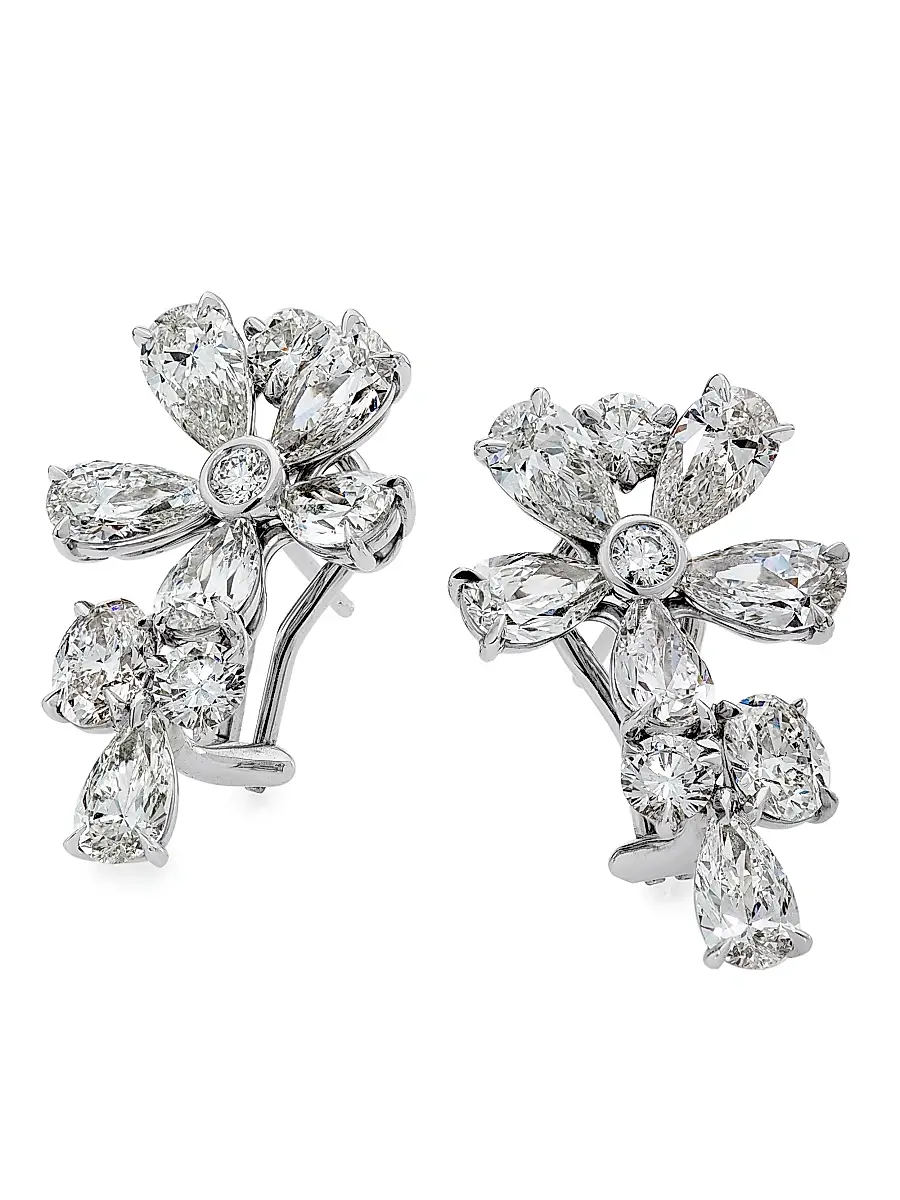 Diamonds at Saks Fifth Avenue Women's Platinum & 8.06 TCW Diamond Flower Stud Earrings | Thumbnail 4