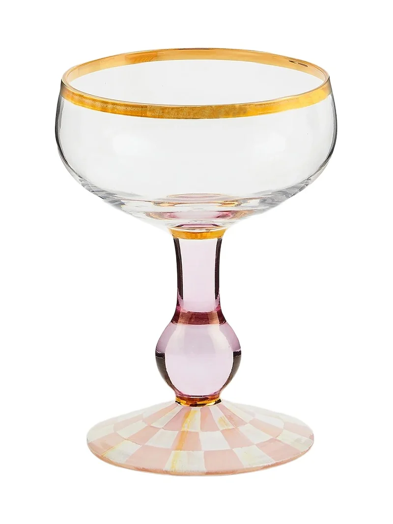 MacKenzie-Childs Rosy Check Coupe Glass
