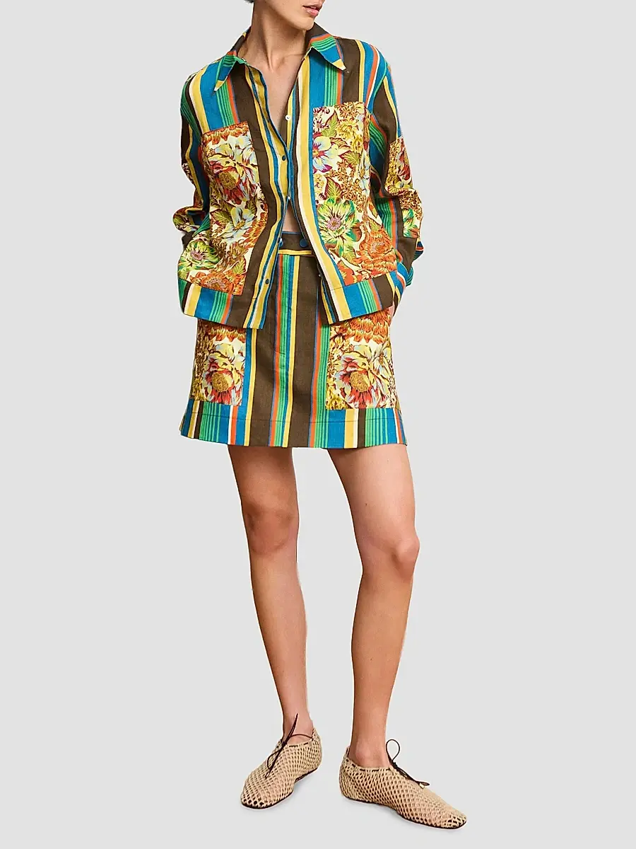 ALÉMAIS Women's Charlie Graphic Linen Miniskirt | Thumbnail 2
