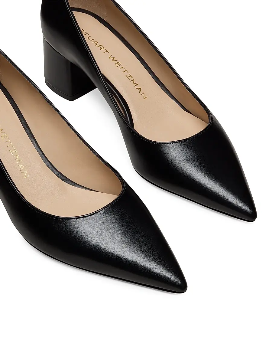 Stuart Weitzman Women's Power 50MM Leather Block-Heel Pumps | Thumbnail 4 Stuart Weitzman Women's Power 50MM Leather Block-Heel Pumps | Thumbnail 4