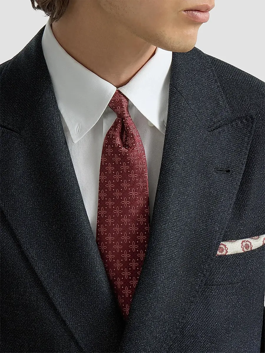 Brunello Cucinelli Men's Silk Tie with Geometric Floral Pattern | Thumbnail 2 Brunello Cucinelli Men's Silk Tie with Geometric Floral Pattern | Thumbnail 2