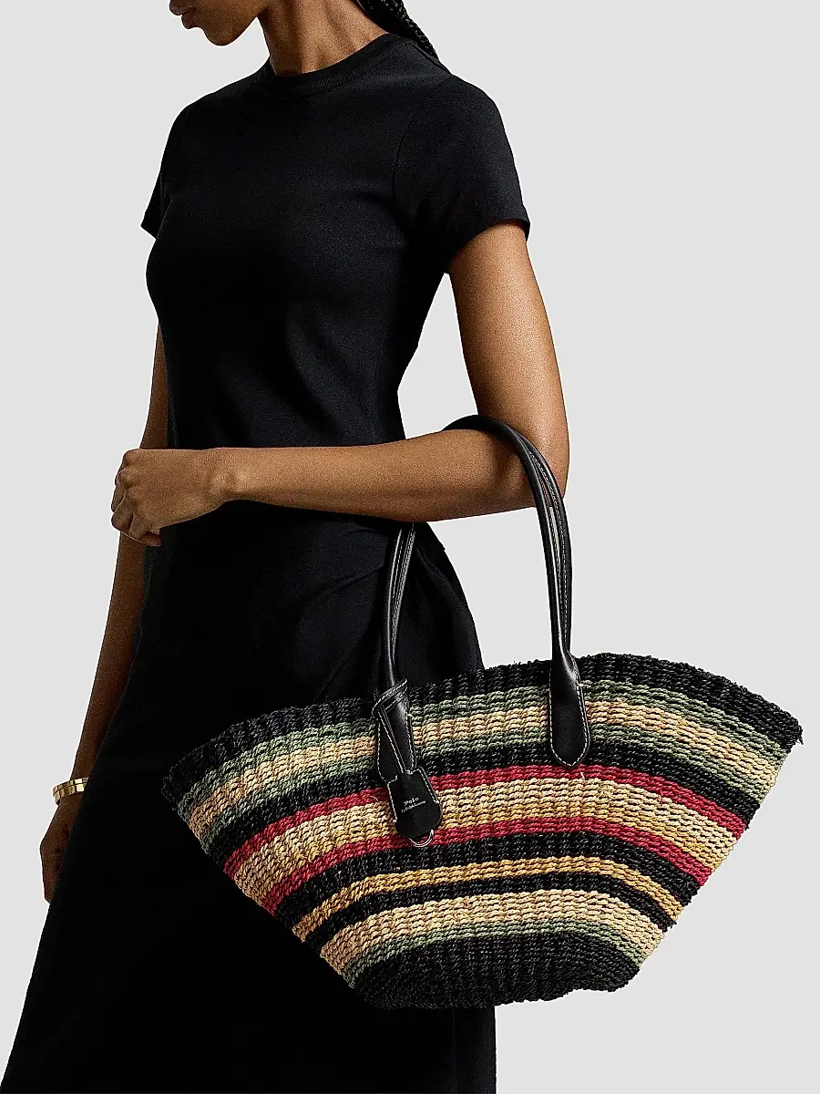 Polo Ralph Lauren Women's Bellport Striped Raffia Tote Bag | Thumbnail 2 Polo Ralph Lauren Women's Bellport Striped Raffia Tote Bag | Thumbnail 2
