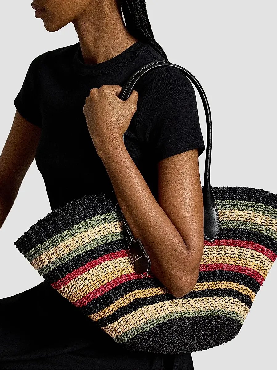 Polo Ralph Lauren Women's Bellport Striped Raffia Tote Bag | Thumbnail 3 Polo Ralph Lauren Women's Bellport Striped Raffia Tote Bag | Thumbnail 3